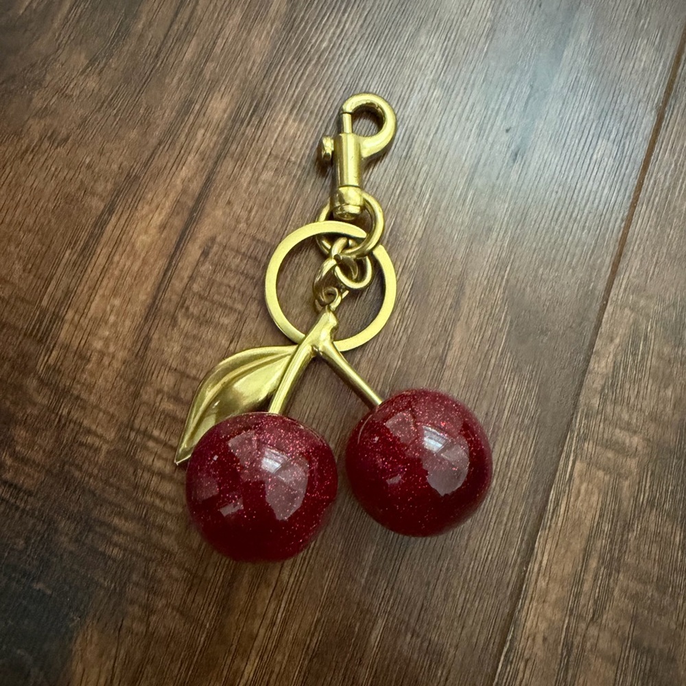 Cherry Bag Charm / Keychain with Gold Accents Large